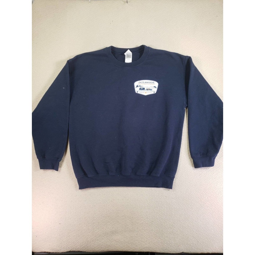 Oceanside Sweatshirt Mens Large L Navy Blue Cotton Blend Lined‎ Crew Long Sleeve